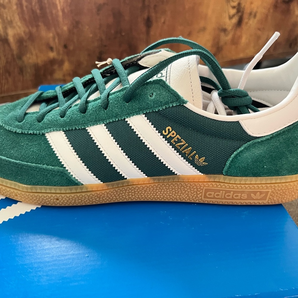adidas Green Suede & White Leather Stripe Sneakers with Gum Sole